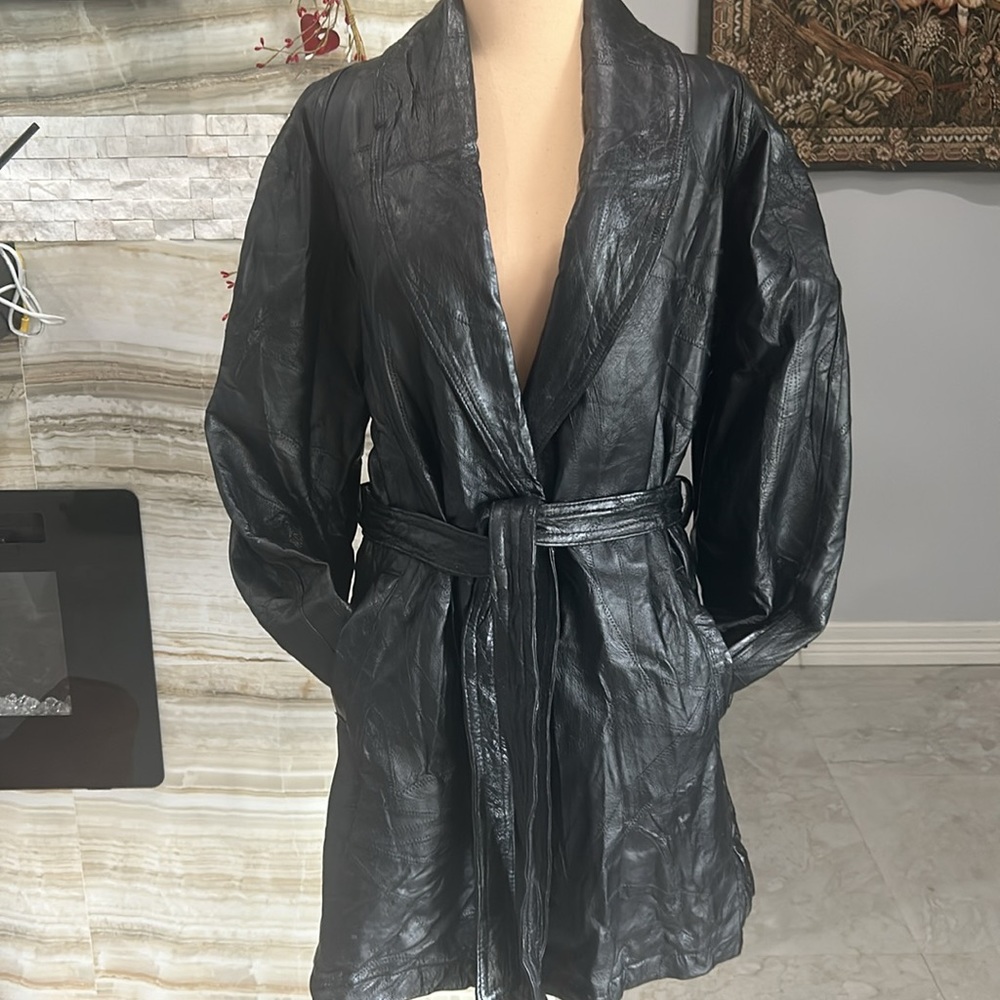 Patchwork Mosaic Black Leather Jacket. Size Xl - image 3